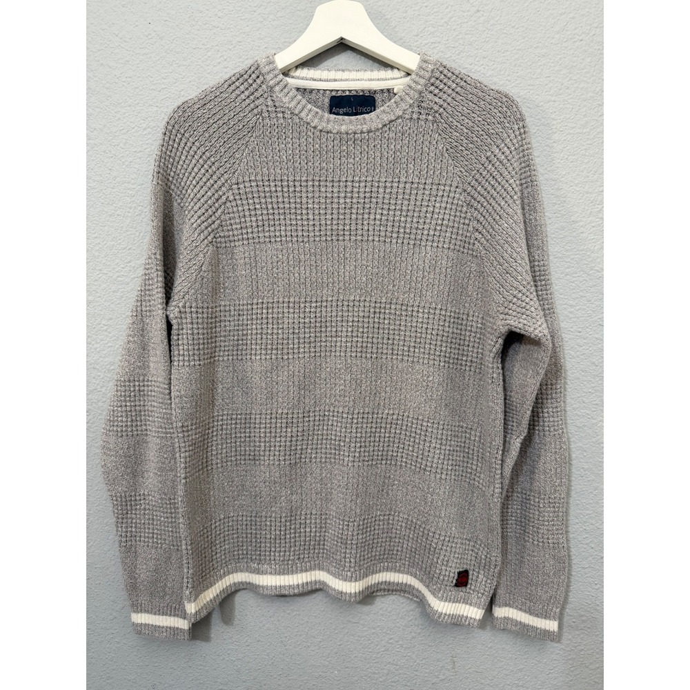 Angelo Litrico C&A Grey Waffle Knit Cotton Crewneck Italian Sweater Mens Small